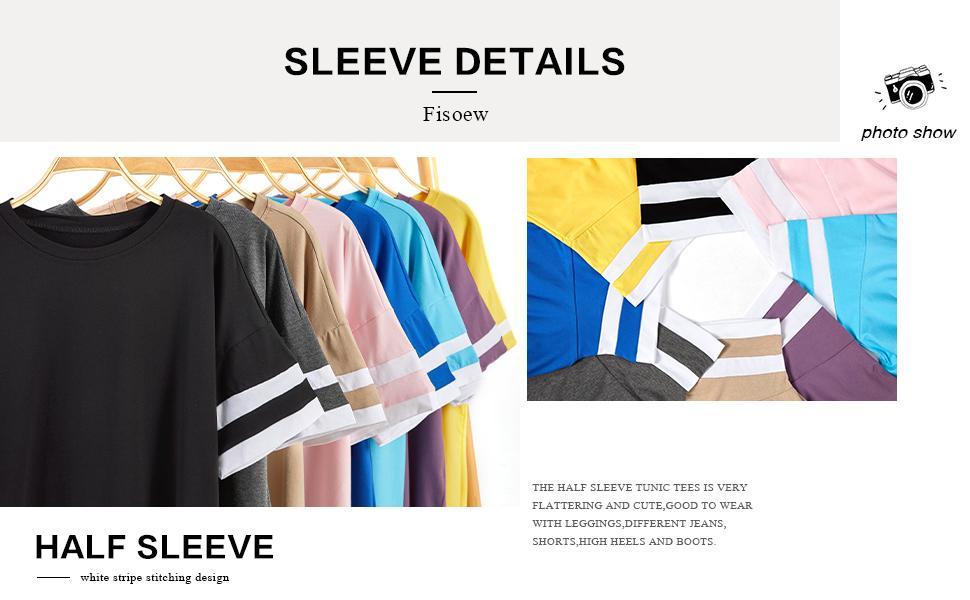 Imily Bela Womens Oversized Tees Loose T Shirts Half Sleeve Crew Neck Color Block Cotton Tunic Tops