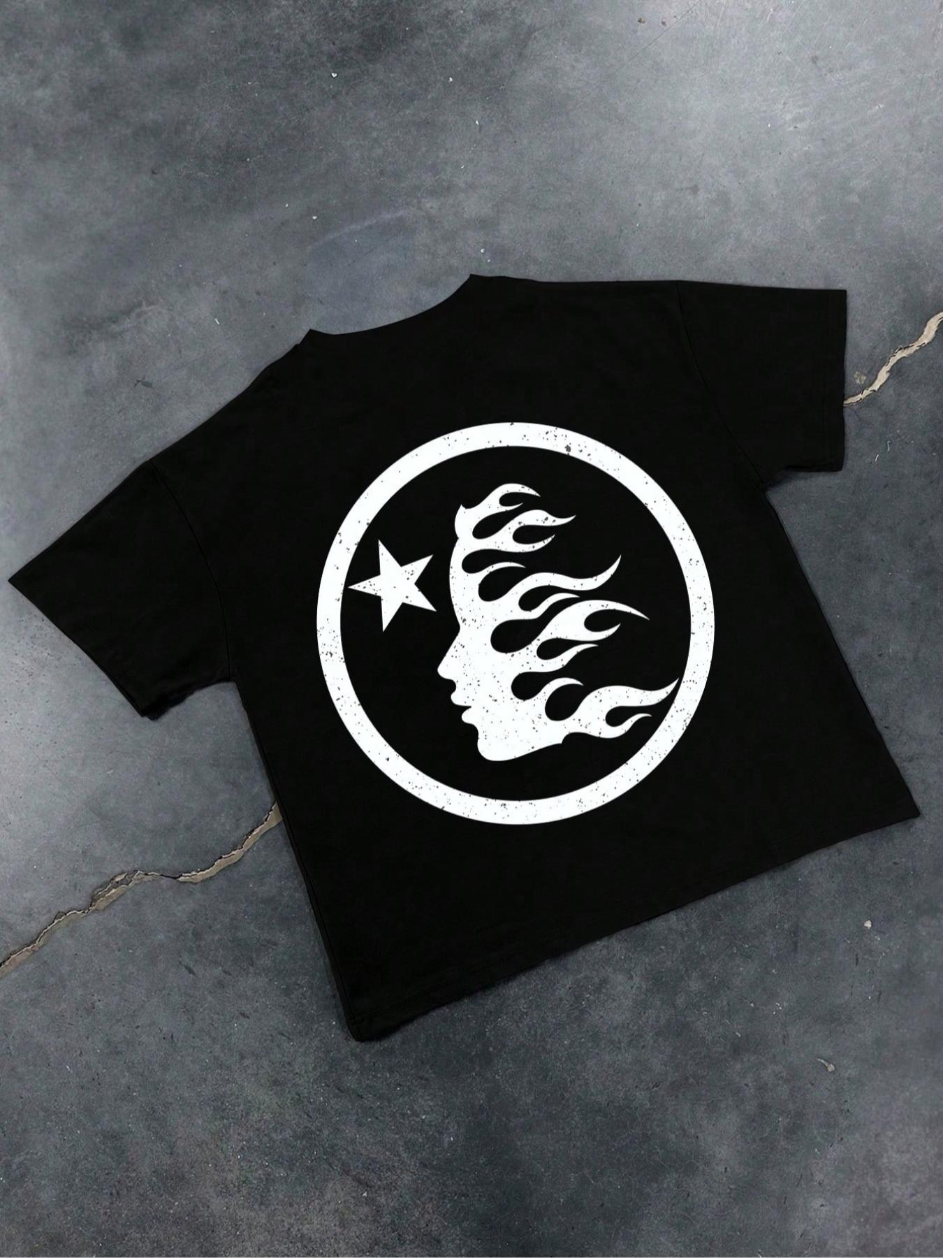 Men's Regular Fit Star & Moon Print Round Neck Tee, Casual Comfy Short Sleeve T-shirt for Daily Wear, Men's Top for All Seasons, Tropical, Casual Style Graphic, Casual Street Fashion