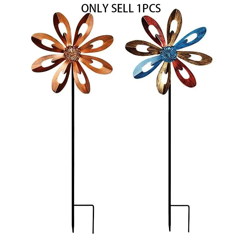 1pcs Metal Windmill Garden Decoration, Iron Art Sculpture for Yard & Outdoor, Insert Style Easy Installation Lawn Ornament, Flower Shape Wind Spinner