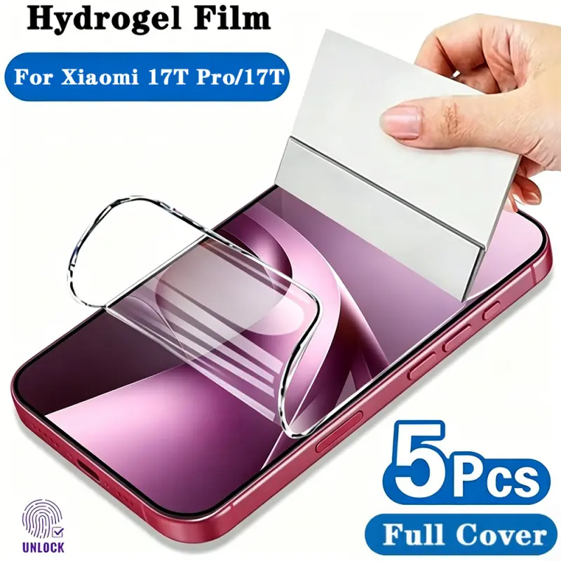 5-piece set of Xiaomi 17T Pro 4G 5G 2026 hydrogel film, transparent soft TPU screen protector, 5-piece set, compatible with high-sensitivity protective film (non-tempered film)