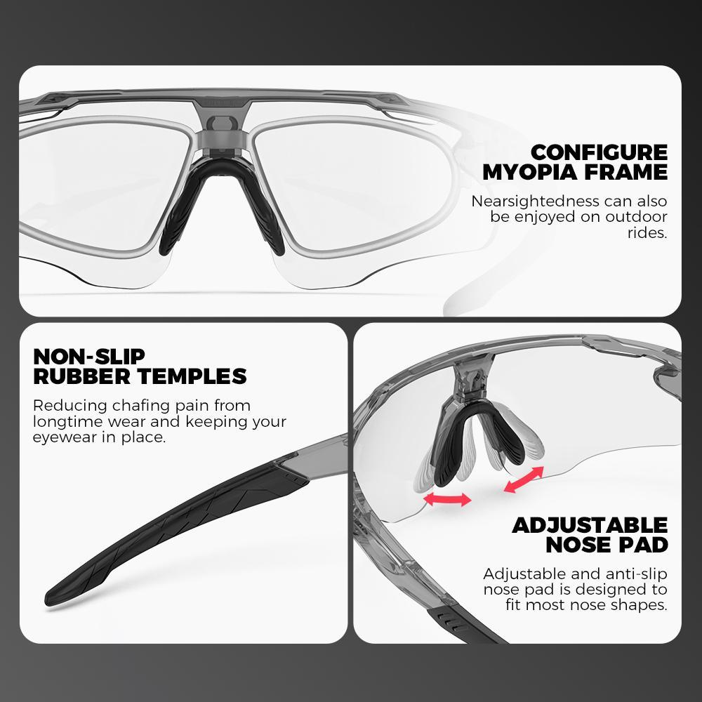 Photochromic Sports Glasses, UV400 Protection Bike Eyeglass for Fishing Jogging Camping, Lightweight TR90 Frame Glasses for Men & Women, Photochromic Cycling Glasses