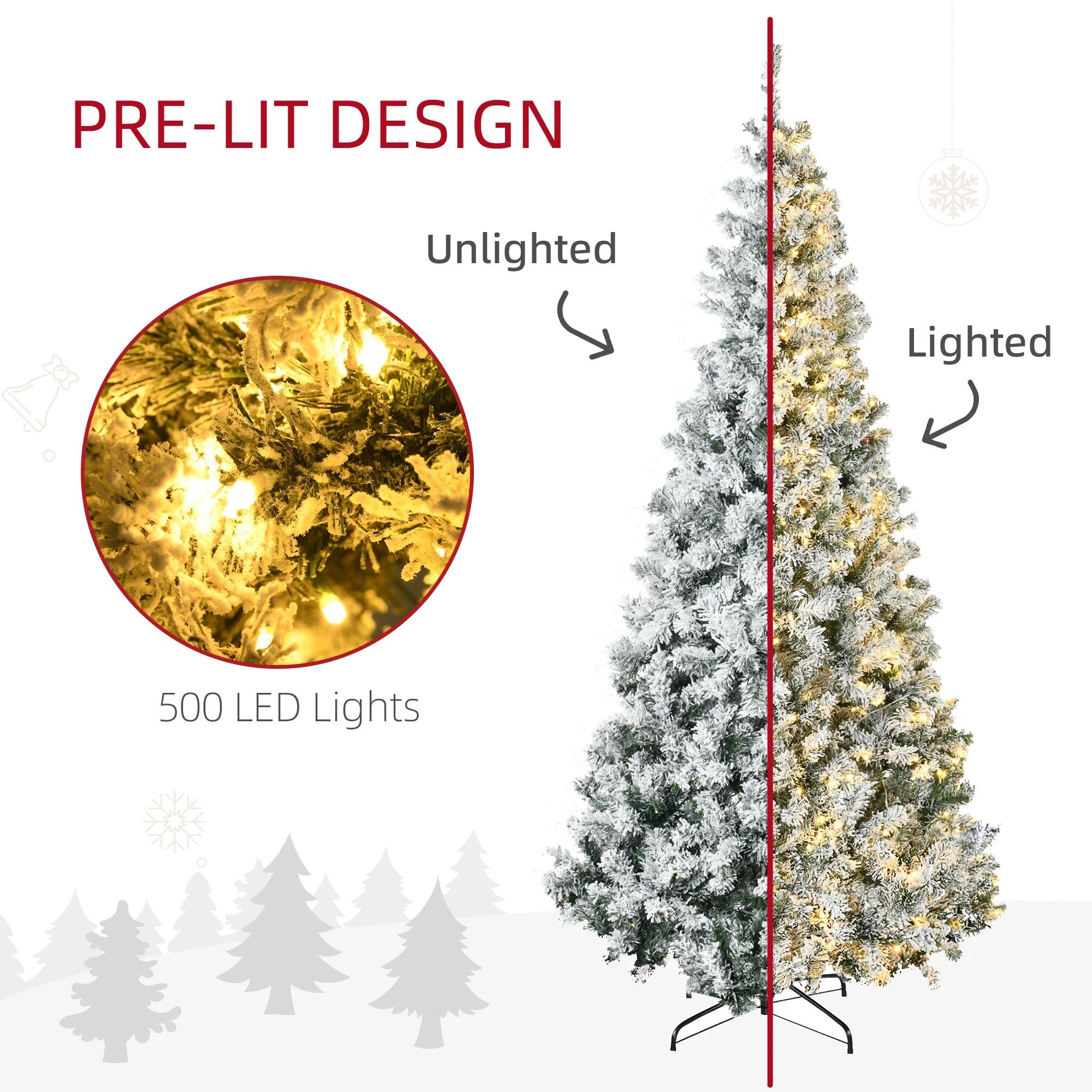 Homcom 7.5' Flocked Artificial Christmas Tree with Warm White Led Lights