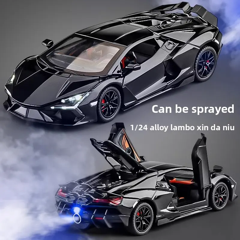 1:24 Scale Lamborghini Lightning Alloy Car Model, Sound Light Backspin, Dual Door Spray Effect, Home Decor Toy for Boys, Birthday Gift
