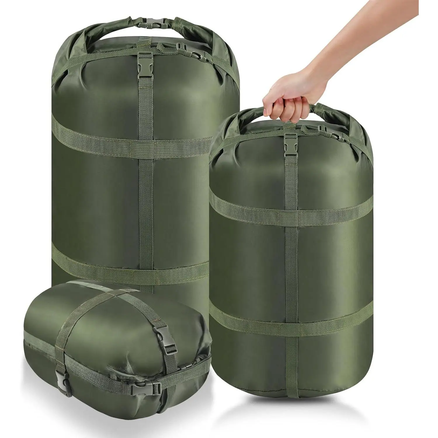 3 Pack 15L/27L/45L Ultralight Portable Compression Stuff Sack for Sleeping Bag, Space-Saving Storage Sack for Backpacking, Camping, Hiking, Travel