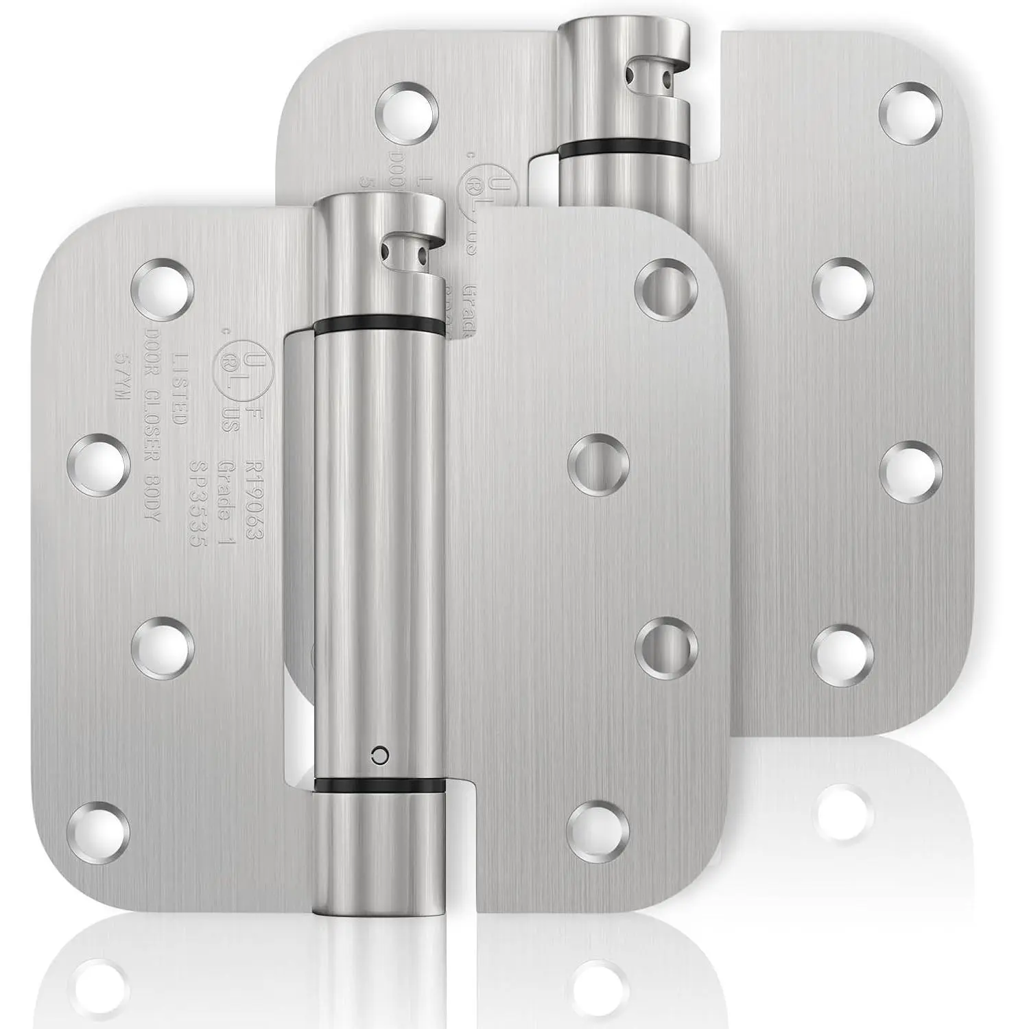 Self Closing Door Hinges 2 Pack 4 Inch Spring Hinges for Doors with Adjustable Tension Brushed Nickel Door Hingge 5/8" Radius Corners Left & Right Hand Hinges for Interior Exterior Doors