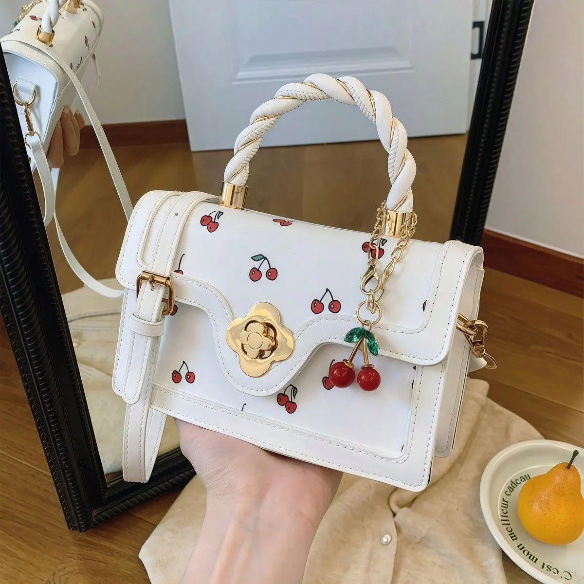 Summer Essential Purses And Bags Women Love, Fashion Cherry Print Crossbody Bags For Women, Cute Y2K Vegan Leather Shoulder Bag, Versatile Small Satchel Handbag And Purse For Everyday Style, Crossbody Purse For Casual Outings And Summer Vacations