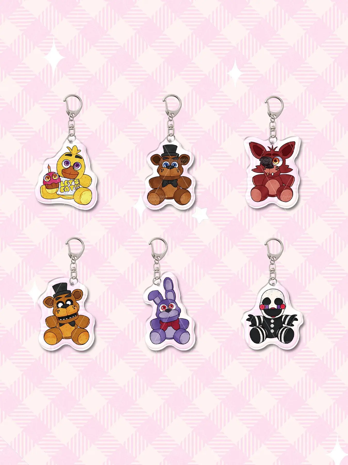 6pcs Acrylic Five Nights at Freddy's  Keychains Charms, Cute Cartoon Five Nights at Freddy's Character Keychain Pendants, Backpack Accessories, Wallet Charms, Gift for Friends