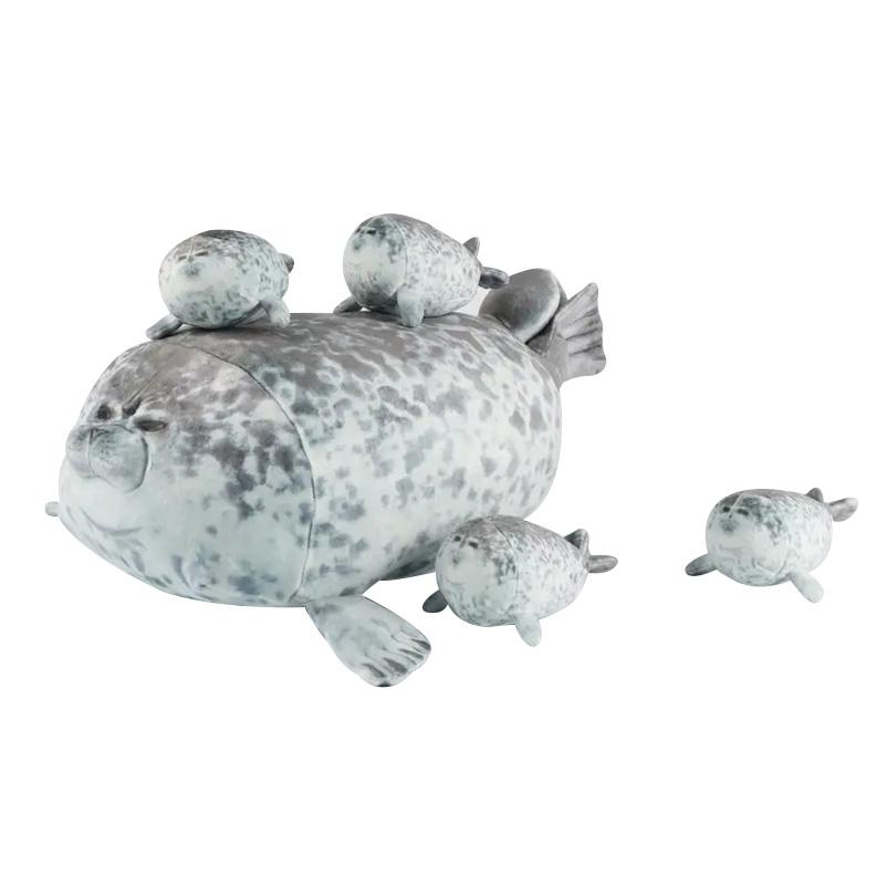 Mother and Son Seal Five-piece Plush Toy Seal Zipper Toy for Boys and Girls Christmas Halloween Gifts with 4 baby stuffed animals