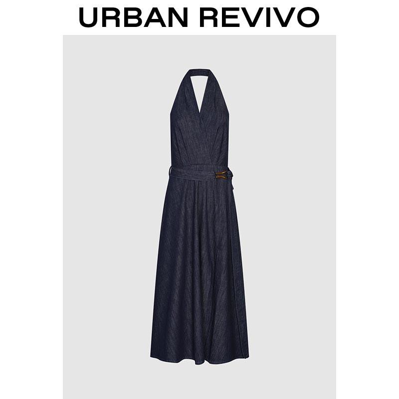 Women's Retro Ambiance Halter-neck Backless Denim Dress UWG850106 Casual Outfit 2025 Women Clothing Girl Elegant Fashion Trendy and Versatile OOTD Womenswear Sleeveless Minimalist