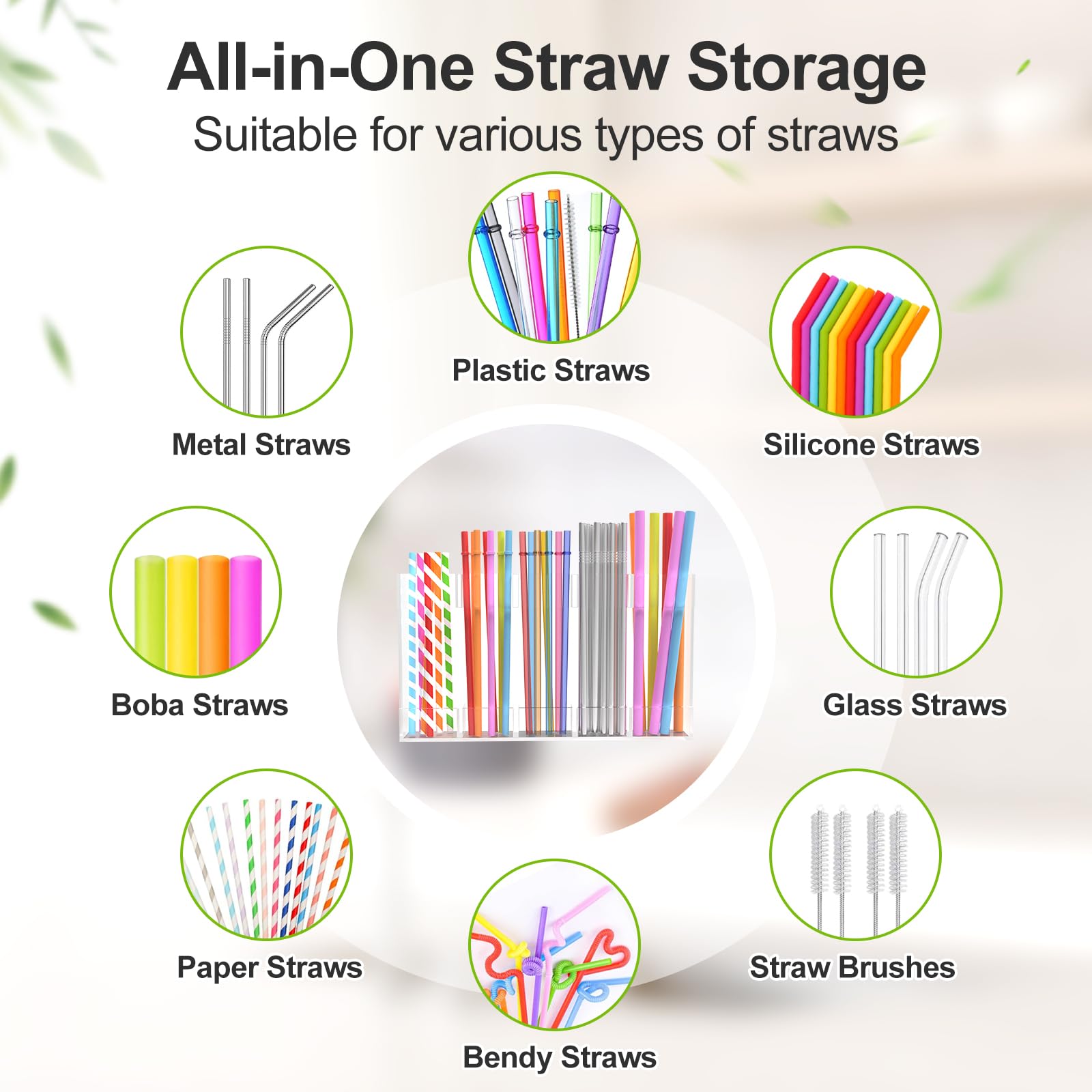 9.5" Adjustable Acrylic Straw Holder - 1-Part Large Organizer with Ultra-Sticky Adhesive, Fits Cabinet Doors, 2025 Reusable Straw Storage for Kitchen Cupboards (Transparent)