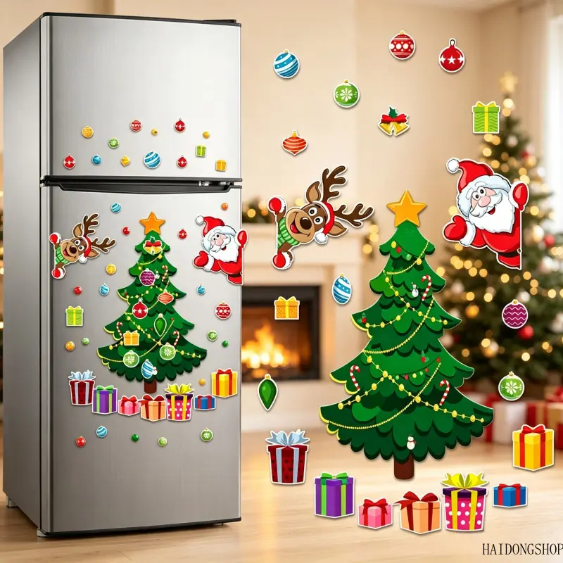 Viral Cozy Christmas Santa Claus & Christmas Tree Fridge Magnets, Reusable Magnetic Home Ornaments, Festive Accessory For Kitchen Cabinet Holiday Party Indoor Home Styling Movable Finger Steampunk Robot Charm emerald