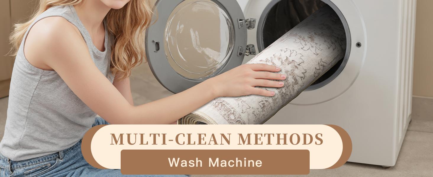 Washable 6x9 Area Rugs for Living Room, Vintage Natural Rug with Non-Slip Backing, Soft Stain Resistant Throw Rugs Thin Carpet for Bedroom Dining Room Farmhouse (6 x 9, Brown/Ivory)