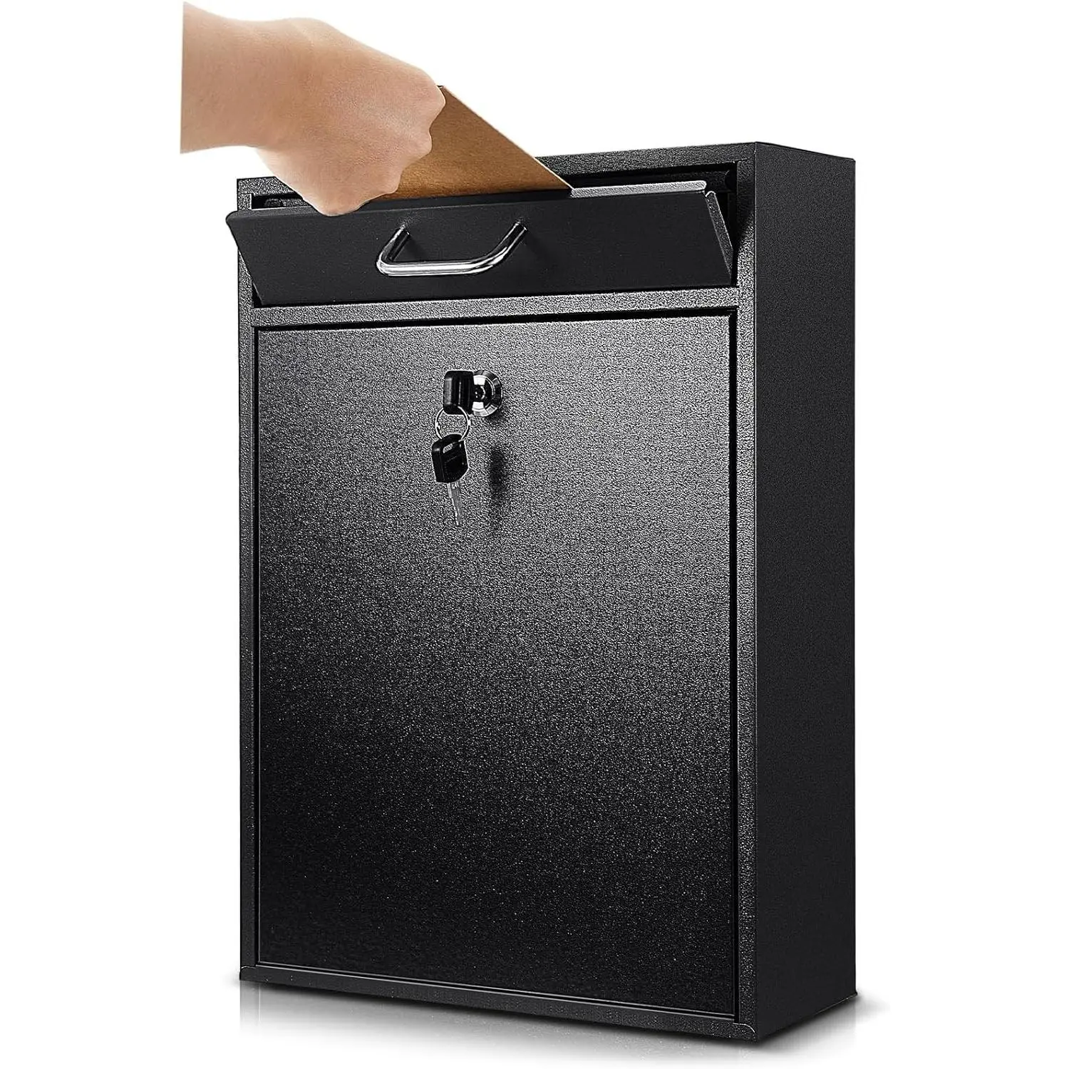 Large Locking Mailbox with Key for Outdoor 16.2 x 11.2 x 4.7 Inches Large Wall Mount Mail Box with Lock Security Mail Drop Metal Collection Boxes Hanging Secure Postbox(Black)