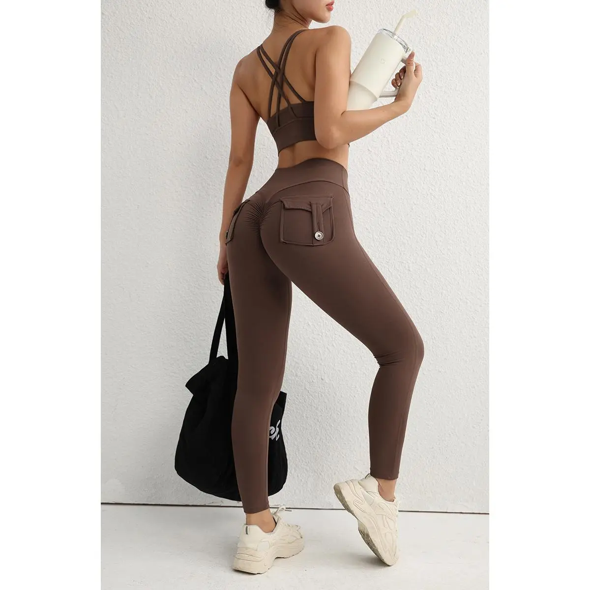 Women High Waist Cargo Pocket Leggings, Back Ruched Butt Lifting Workout Pants, Stretchy Slim Fit Yoga Trousers for Gym Pilates Daily Outfit