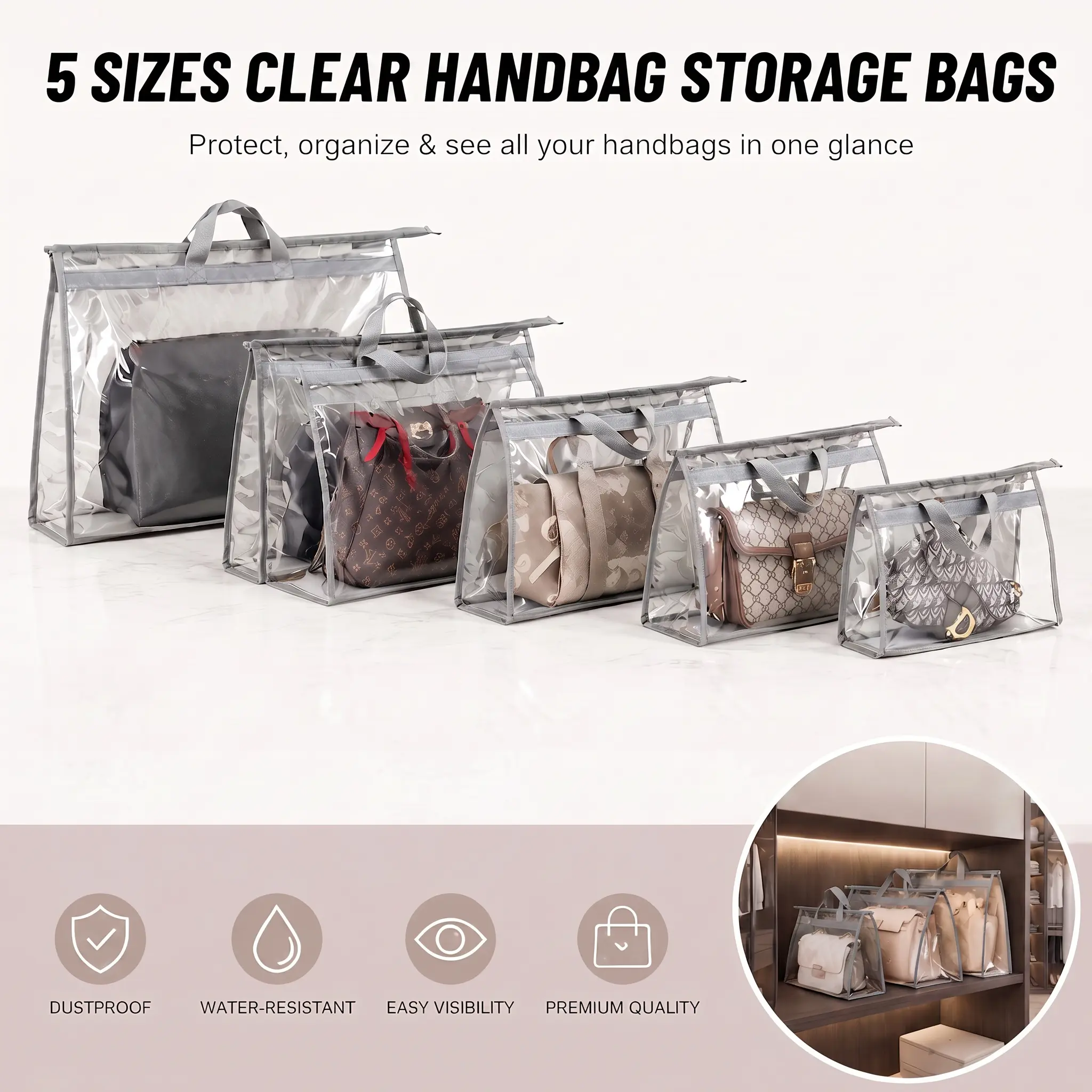 Clear Handbag Storage Bags, Dustproof Waterproof Purse Organizer With Support Board, Hanging Handbag Protector Covers, For Women Luxury Bags Closet Wardrobe Storage Accessories-YY0