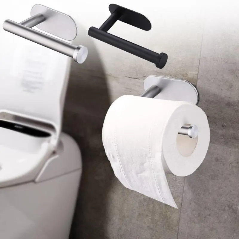 Self Adhesive Toilet Paper Towel Holder Stainless Steel Wall Mount No Punching Tissue Towel Roll Dispenser for Bathroom Kitchen
