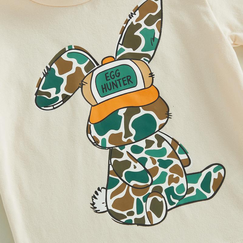 Kids Boys Shorts Set, Short Sleeve Rabbit Print T-shirt with Camouflage Shorts Easter Clothes Summer Outfit Kids Boys Shorts Set, Short Sleeve Rabbit Print T-shirt with Camouflage Shorts Easter Clothes Summer Outfit