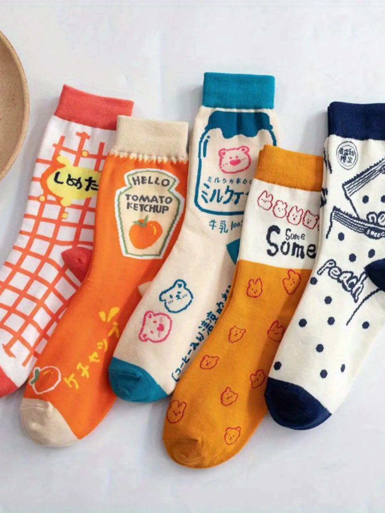 5 Pairs Creative Japanese Cartoon Socks, Girl Heart Style, Versatile Breathable Student Mid-Calf Cotton Socks, Fashionable and Comfortable