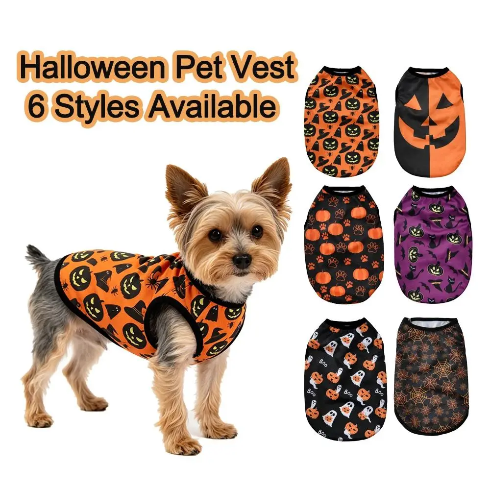 Halloween Pet Vest for Small Medium Dogs Cats Autumn Winter Costume Pumpkin Print Cosplay Outfit Chihuahua Pug French Bulldog