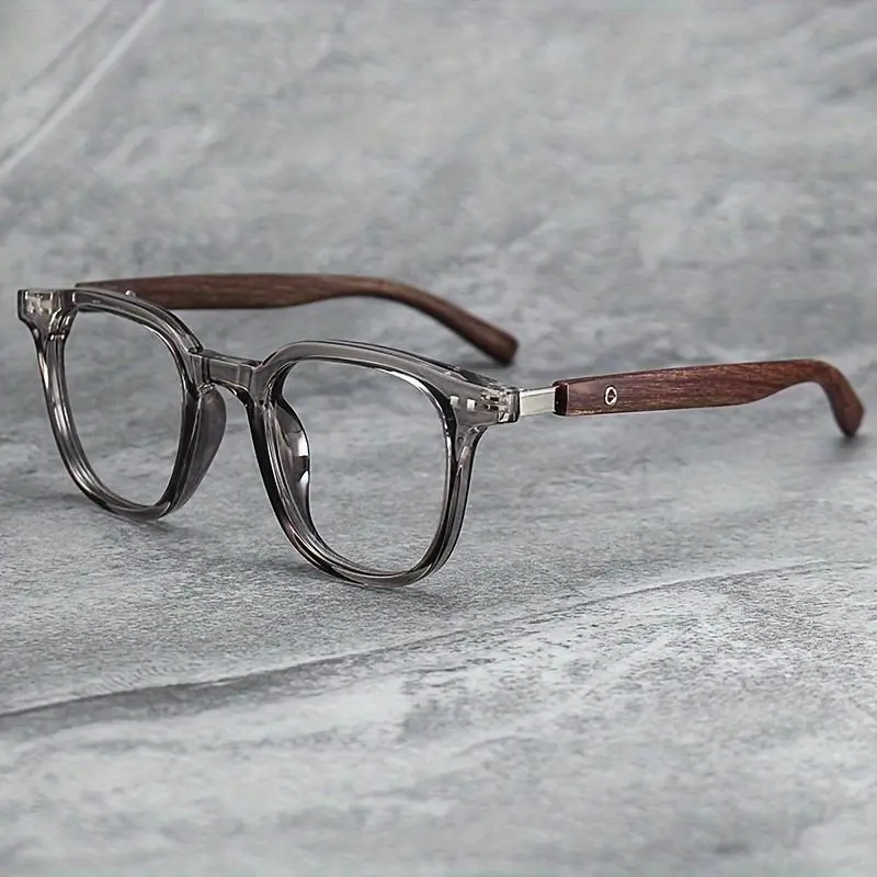 Retro Classic Large Square TR Frame Glasses / Casual Retro Fashion Classic Wood Grain Full-Frame PC (Polycarbonate) Frame, Decorative Lenses / Suitable for Men, Women, Casual, Business, School Decoration, Photo Prop