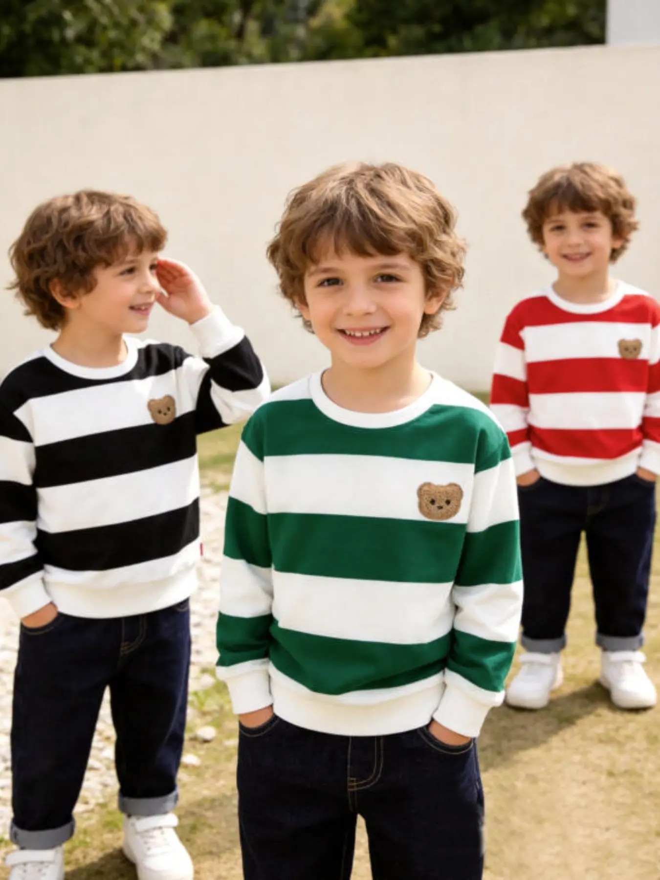 3-Pack Boys' Colorblock Striped Print Casual Long Sleeve Sweatshirt, Perfect for School, Parties, Outdoor Activities, Holiday Gift