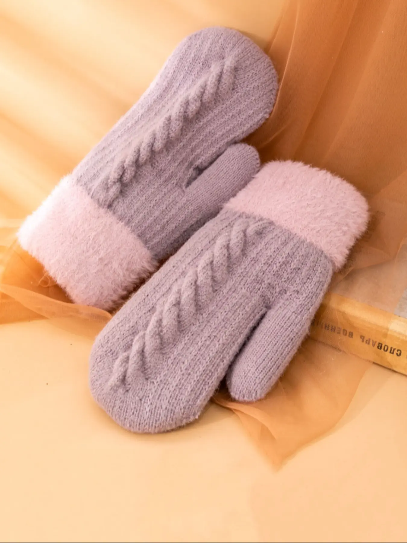 Winter Fleece Lined Gloves, Japanese Style Knit Warm Thick Women's Fingerless Gloves, Versatile All-Season Handwear
