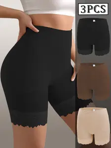 3-Pack Women's High-Waisted Pocket Safety Shorts, Tight Breathable Anti-Scratch Shaping Shorts, Ideal for Dresses and Daily Wear, All Seasons