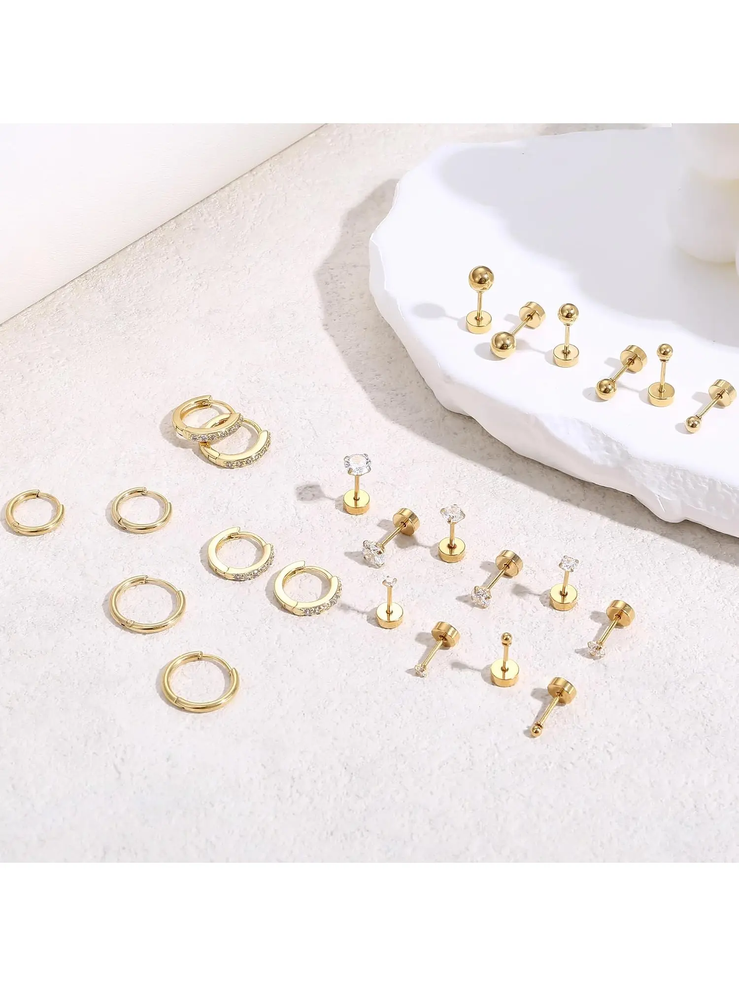 Earrings for Sensitive Ears Surgical Steel Flat Back Earrings for Women Men Small Stainless Steel Earrings Flatback Stud Hoop Cartilage Earring Set for Multiple Piercing