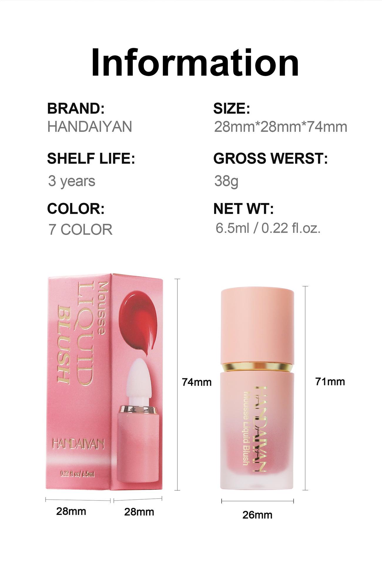 HANDAIYAN Liquid Blush — Matte Finish,Sculpts facial features, defines contours, and brightens the complexion to create a radiant look — Sweet Pink