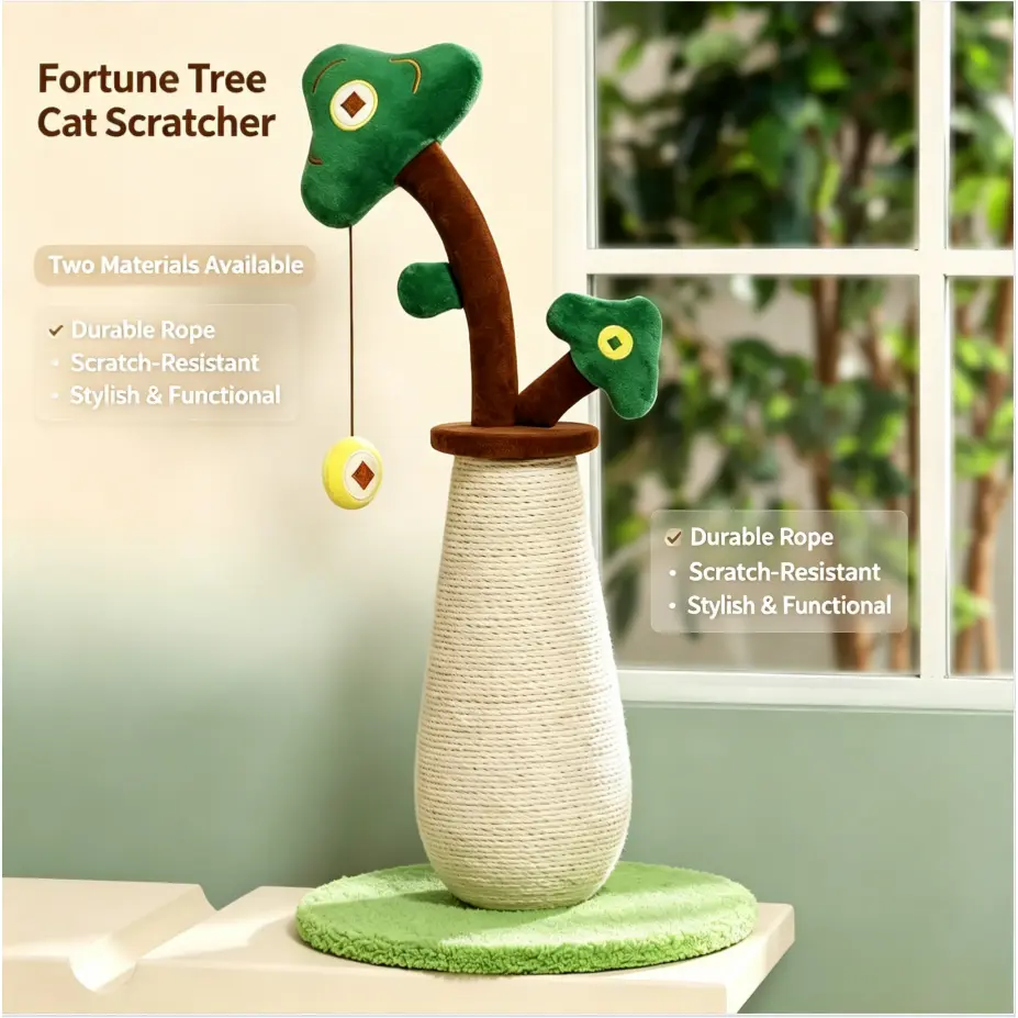 Hemp Rope Money Tree Cat Scratching Post Tower, Wear Resistant Non-Shed Vertical Claw Grinder, Indoor Entertainment Interactive Play Toy for Kittens & Adult Cats