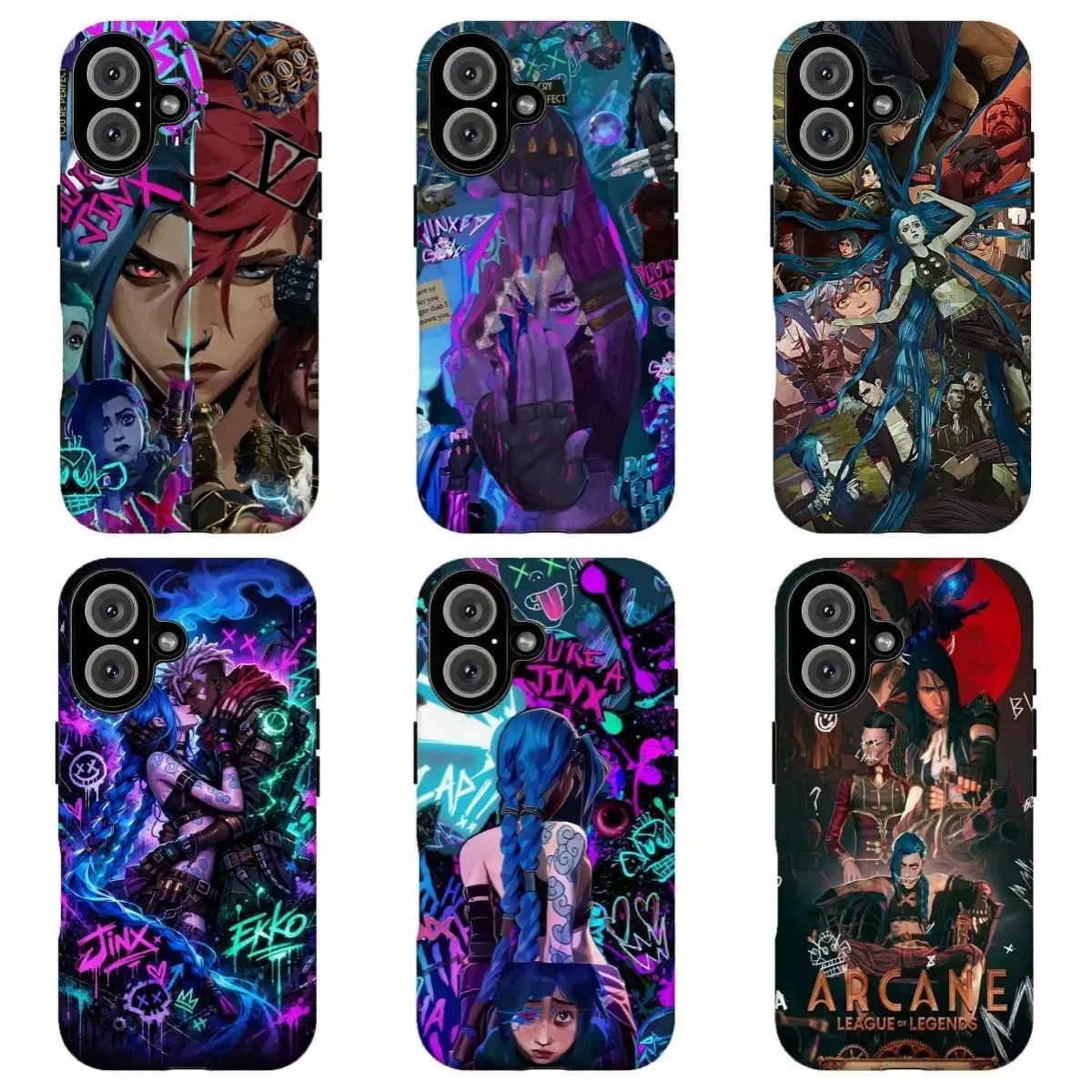 Arcan3 Jinx & Vi Neon Cyberpunk Shockproof TPU Mobile Phone Case - Protection Casing Cover Accessory for iPhone 11-17 Pro Max/Plus, Samsung Galaxy S23-25, Polycarbonate, Cyberpunk Fans
