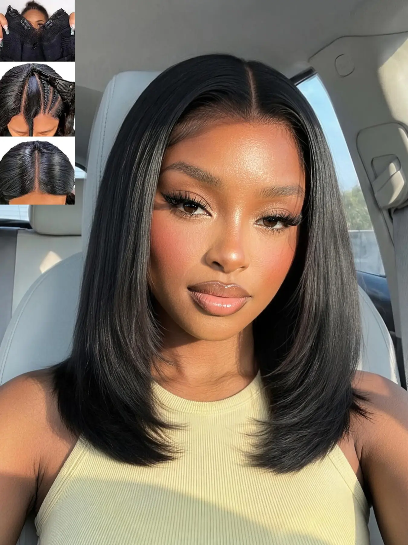 Yaki Straight Layered U Part Wig, V Part Bob Half Wigs for Women, Short Bob Glueless, Heat Resistant Synthetic Hair,Natural Looking, Synthetic Material Wig