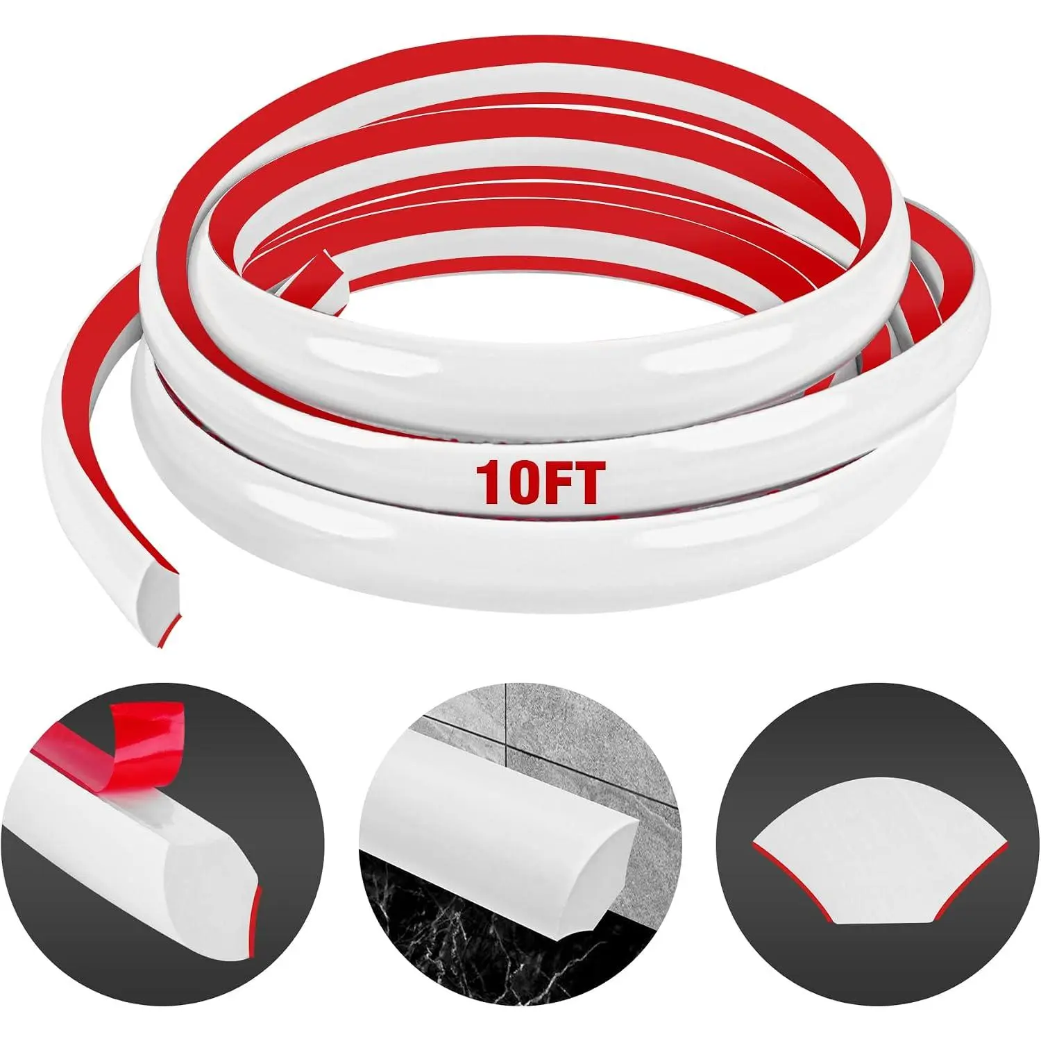 Flexible Quarter Round Molding Self Adhesive (White, 10 Ft) Peel and Stick Flexible Corner Molding Trim Caulk Strip for Ceiling, Molding, Wall Corner, Tile , Countertop Cabinet