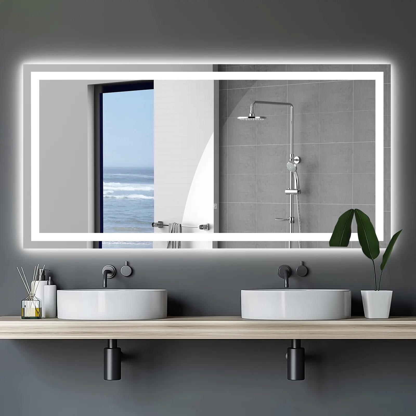 ARCH 72 x 36 Inch LED Bathroom Mirror with Anti-Fog and Touch Sensor, Modern Frameless Lighted Wall Mirror for Bathroom Vanity, Shower Room, Dressing Area, Wall-Mounted Vanity Mirror with Dimmable Lighting, Bathroom Furniture for Vanity Area