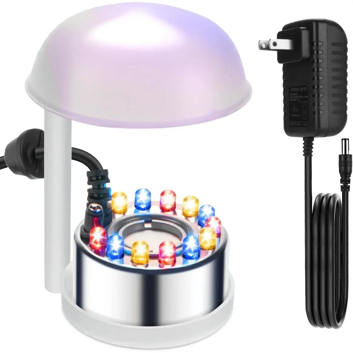 Halloween Mist Maker, Water Fountain Pond Mini Fog Machine Atomizer Air Humidifier, Ultrasonic Mist Maker Fogger Indoor Fountain, Mister Fogger with 12 LED Light and Waterproof Splash Guard