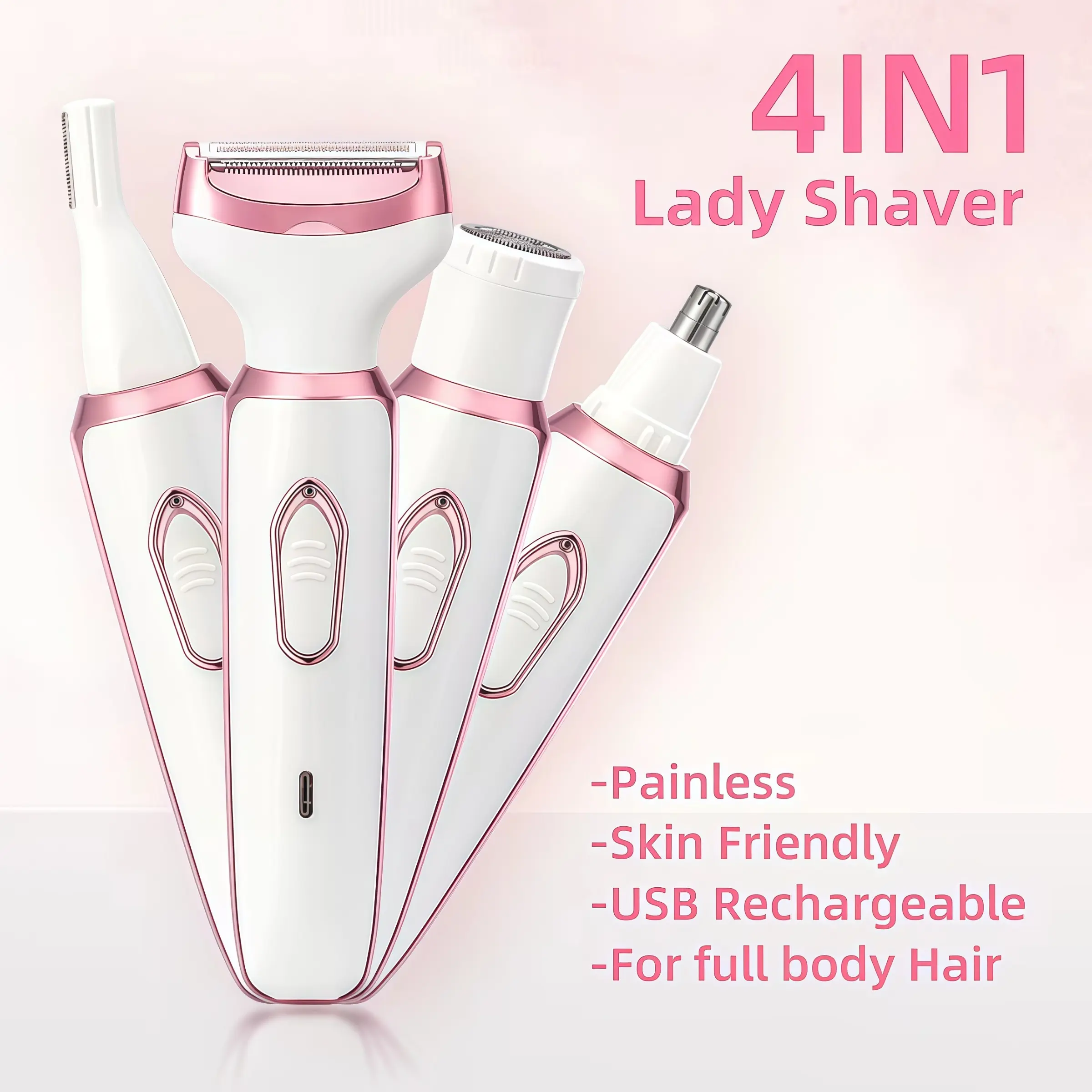 4-In-1 Multi-Functional Electric Hair Remover for Women, Facial, Brow, Lip, Sweat Hair Trimmer, Bikini Line Razor, Pain-Free Full Body Depilator