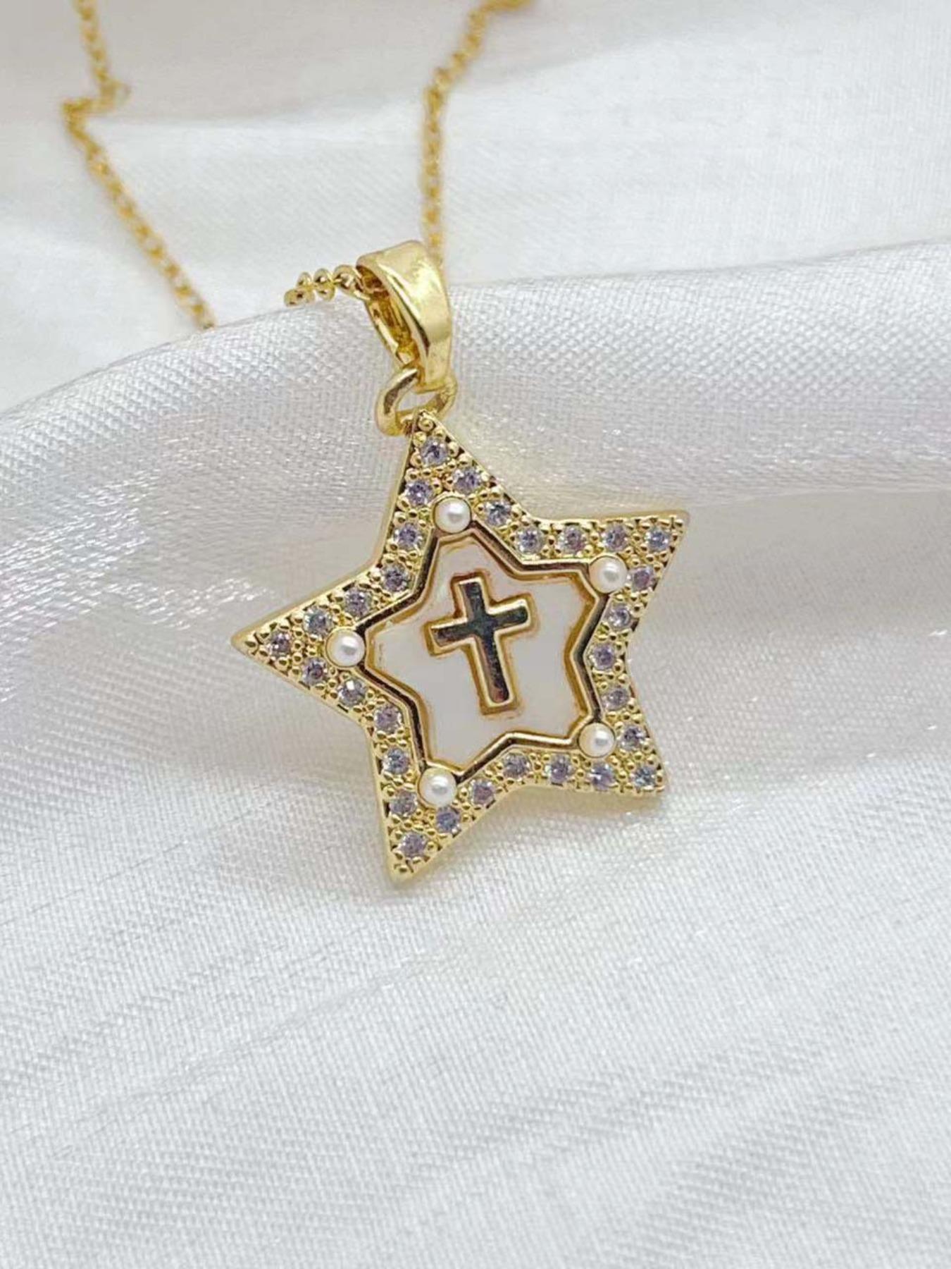 Rectangular Five-Pointed Star Necklace, Cross Necklace, Elegant Fashion Accessory for Summer, Inspirational Jewelry, Versatile for Casual and Perfect Gift, Jewelry Gifts