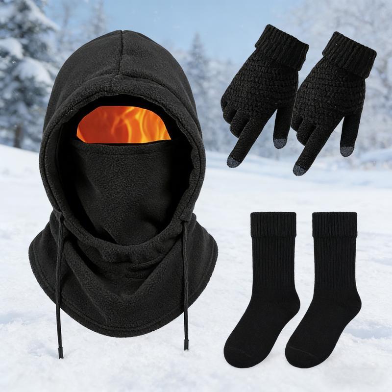 3 or 4-Piece Winter Warmth Set - Windproof and Warm Full-Face Mask Hooded Jacket, Gloves, and Thermal Socks - Extreme Cold Weather Gear for Skiing, Cycling, Snowboarding - Unisex for Adults (Hand Washable) - Ideal Christmas and New Year Gift 3 or 4-Piece Winter Warmth Set - Windproof and Warm Full-Face Mask Hooded Jacket, Gloves, and Thermal Socks - Extreme Cold Weather Gear for Skiing, Cycling, Snowboarding - Unisex for Adults (Hand Washable) - Ideal Christmas and New Year Gift
