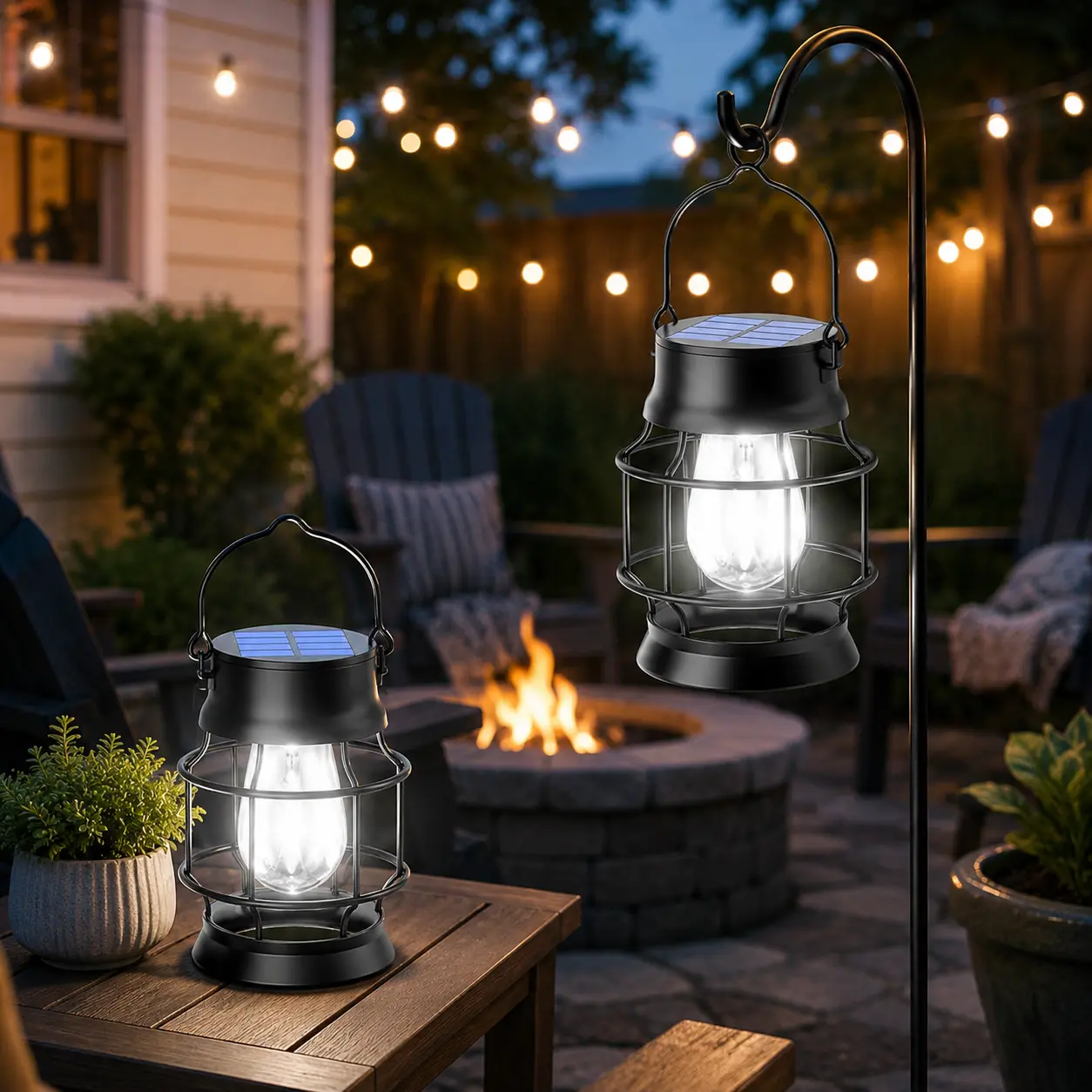 2-Pack Metal Hanging Solar Lanterns with LED Lights, Waterproof Plastic Body, Cool White & Warm White Glow, Batteries Included, Ideal for Garden Lighting, Patio Lighting Home Festive Decorations, Outdoor Decor