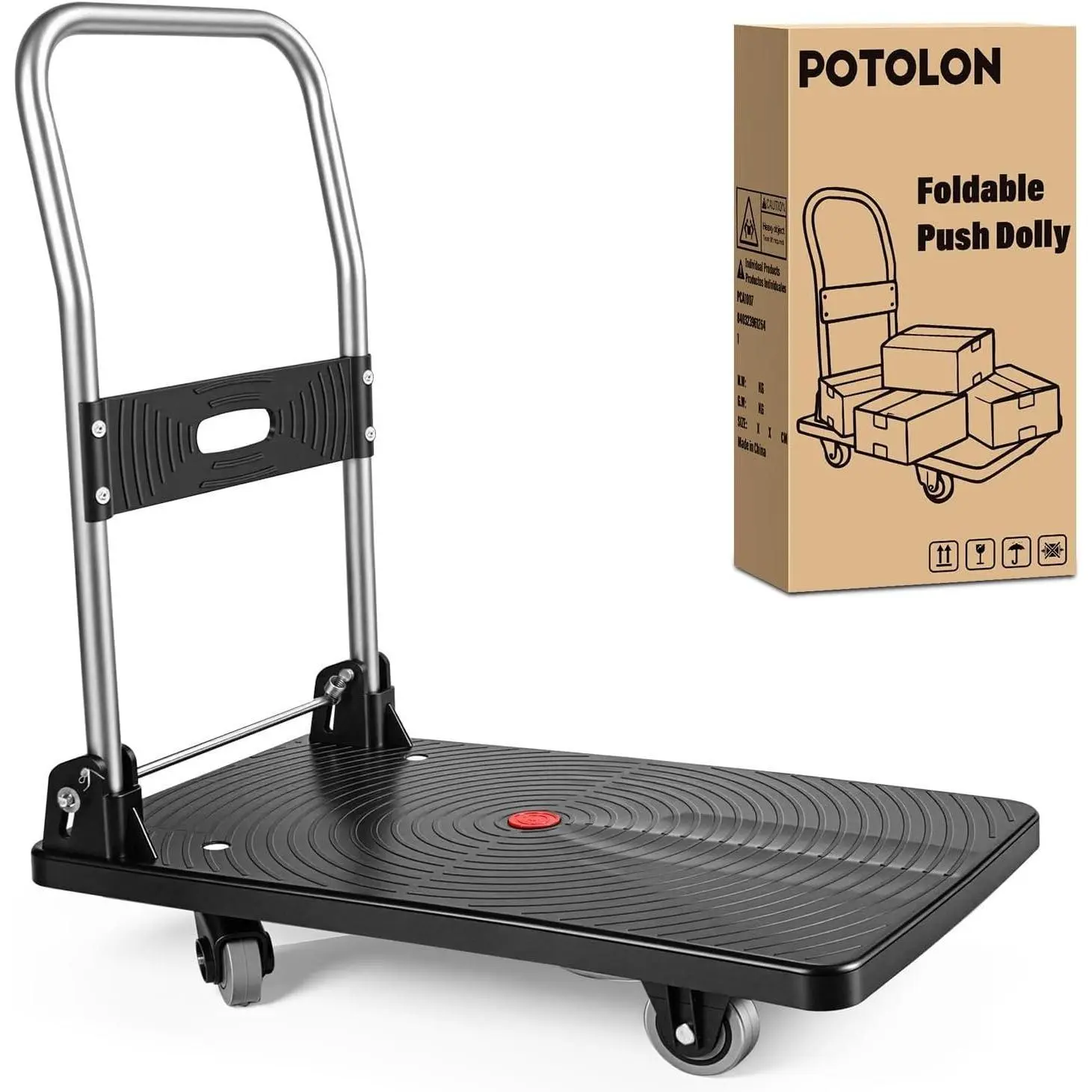 Nilight Foldable Flatbed Dolly Cart with Wheels Trollies, 220 lbs Capacity, 3 in PU Wheels, 26 x 15.7 in Textured Durable PP Deck, No Assembly Required, Black for Garage Indoor Use, 26 X 15.7 Inch Deck