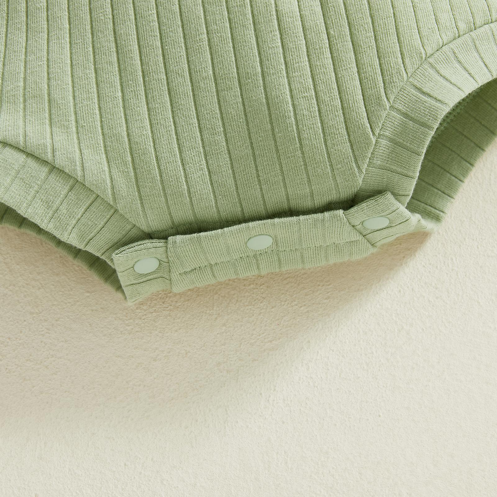 Baby Girl Summer Clothes Ribbed Short Sleeve Romper Solid Color Bodysuits Bow Headband Outfit Newborn Girl Jumpsuit