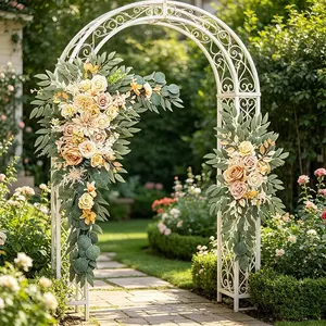 Champagne Color Hanging Arch Corner Flowers, Cream Wabi Sabi Eucalyptus Artificial Flower Art, Wedding Arch, Korean Engagement Background