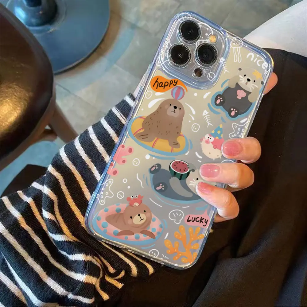 Phone Case - Adorable Sea Otters Swimming Design on a Clear Shell, Featuring TPU Shock Resistance And Full Coverage for Precise Protection, Compatible with for Iphone 6/7/8/Xr/X/Xs/Xs Max/11/12/13/14 Pro/15 Plus/16 Pro Max And More