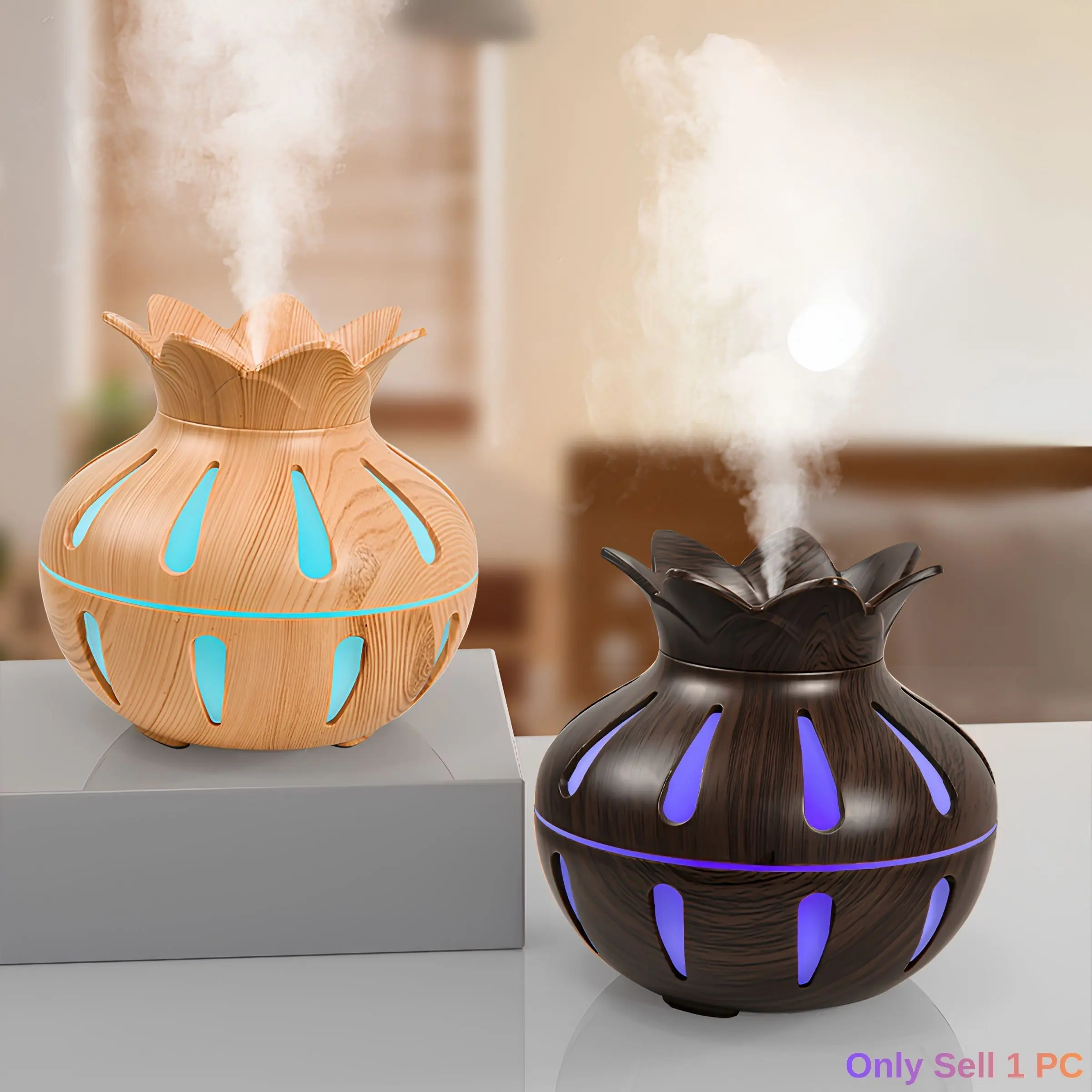 Creative Lotus Vase Design Mist Humidifier, 2 Spray Modes, RGB Colors Ambient Light, Humidifier Atmosphere Light, 330ML Water Tank, USB Plug-in, Suitable for Bedroom, Living Room, Office and Sleeping