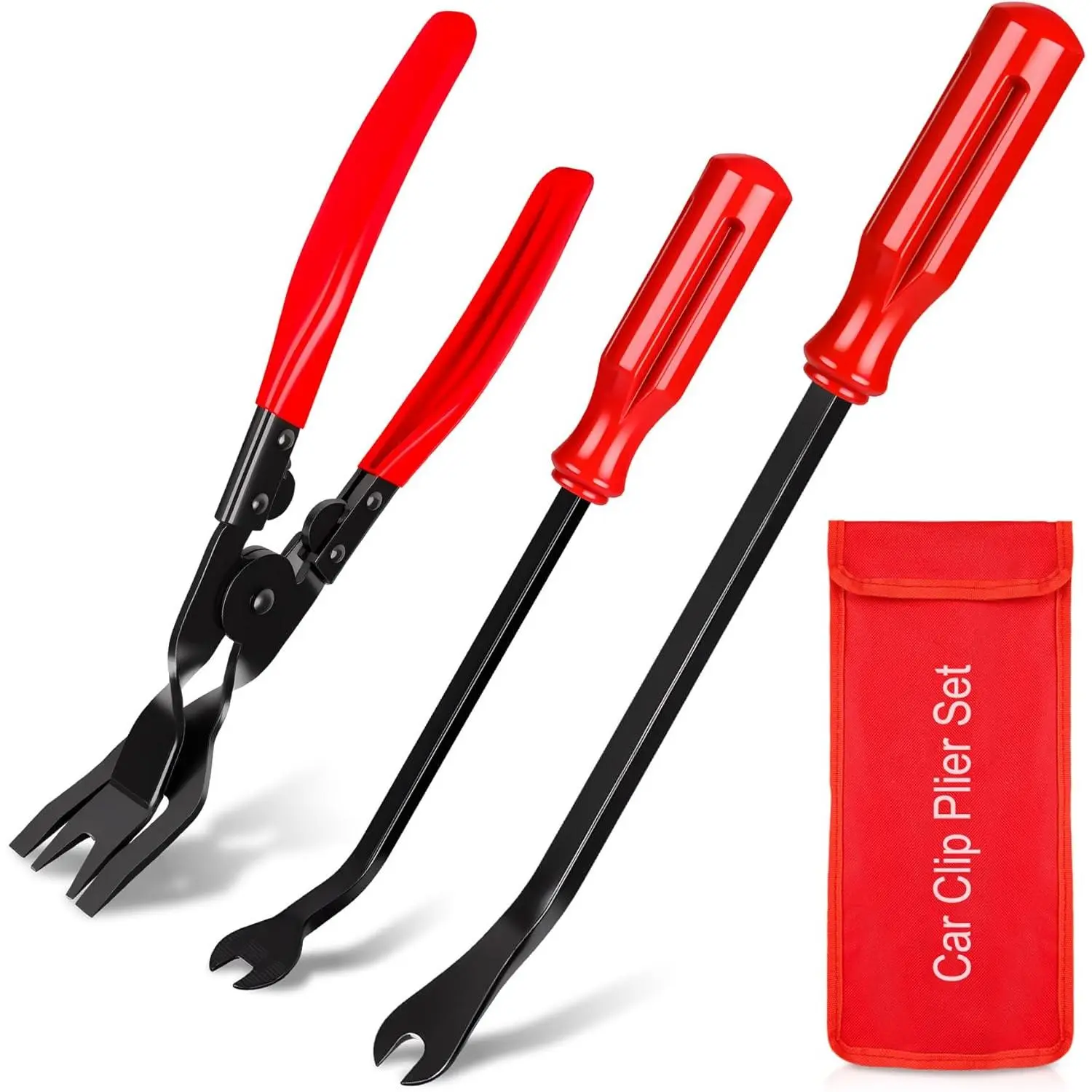 Clip Pliers Trim Removal Tools - 3 Pack Car Removal Tool Set to Remove Rivets Fasteners Push Pins, Clips Puller Kit  Door Dash Dashboard Panel Body Repair Tools, Red