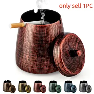 Circular Metal Ashtray with Lid, Smoke and Wind Proof, Dustproof Design, Indoor Outdoor Use, Desktop Decor, Home Office, Balcony, Patio