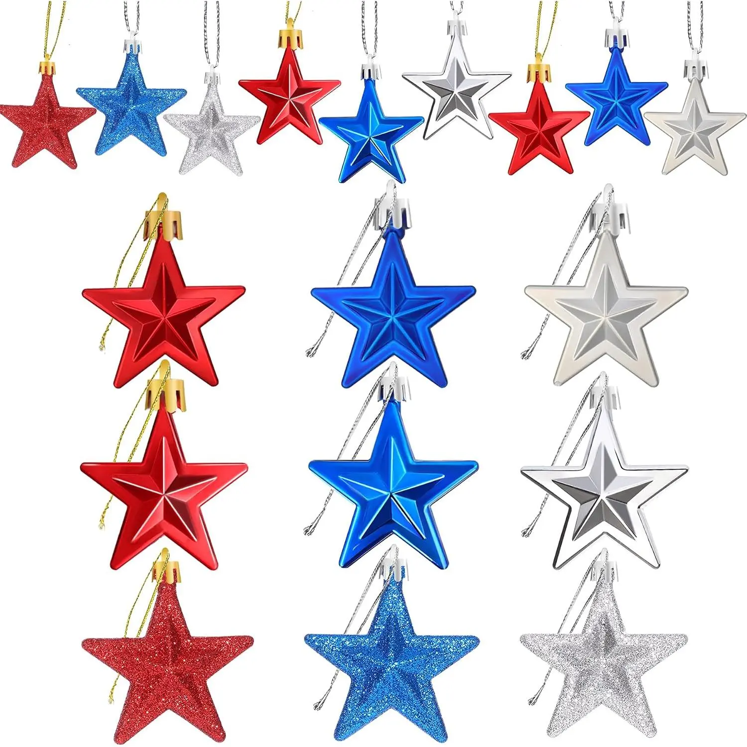 36 count Patriotic  Ornaments Red Blue   Decor | Plastic Material, 4th of July Decorations, Memorial Day Tree Decorations, Patriotic Tree Decor, Red White Blue Ornaments