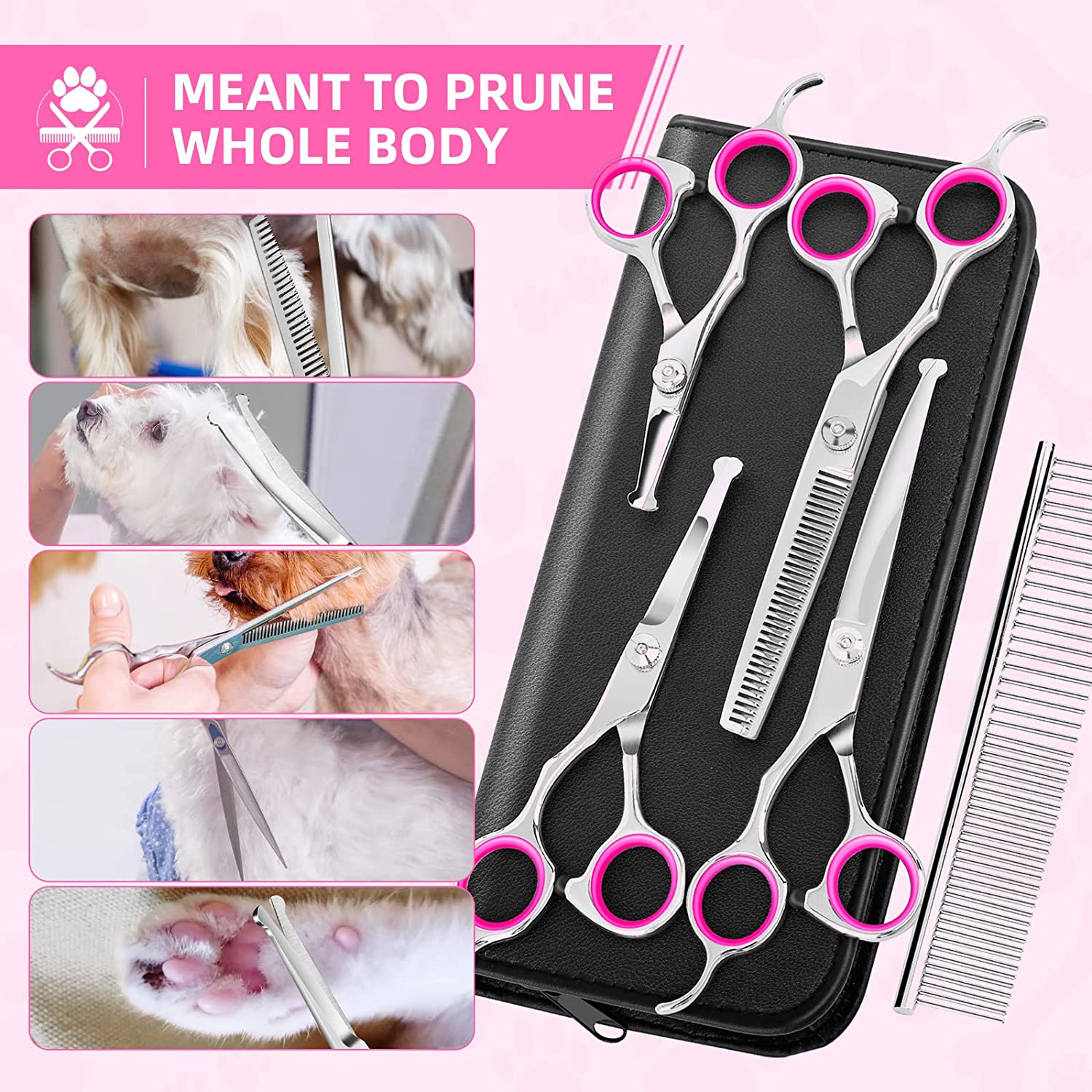 [Explosive]7 PCS Professional Pet Dog Grooming Scissors Set Straight Curved Thinning Shear, Dog Scissors for Grooming