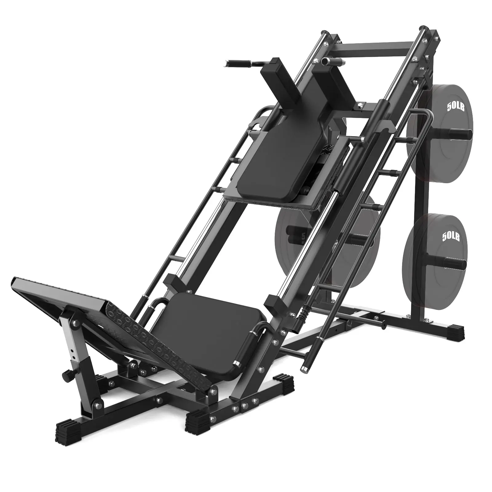 GAOMON Hack Squat & Leg Press Machine 2-in-1 - Adjustable Incline/Decline, Linear Bearings, 1600lb Capacity, Weight Storage, Calf Block, Shock-Absorb Shoulder Pads for Home Gym Lower Body