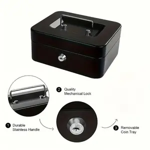 Lockable Storage Box with Key Lock and Wallet Compartment, Ideal for Office, Retail Store, Bank Vault, Cash and Valuable Items